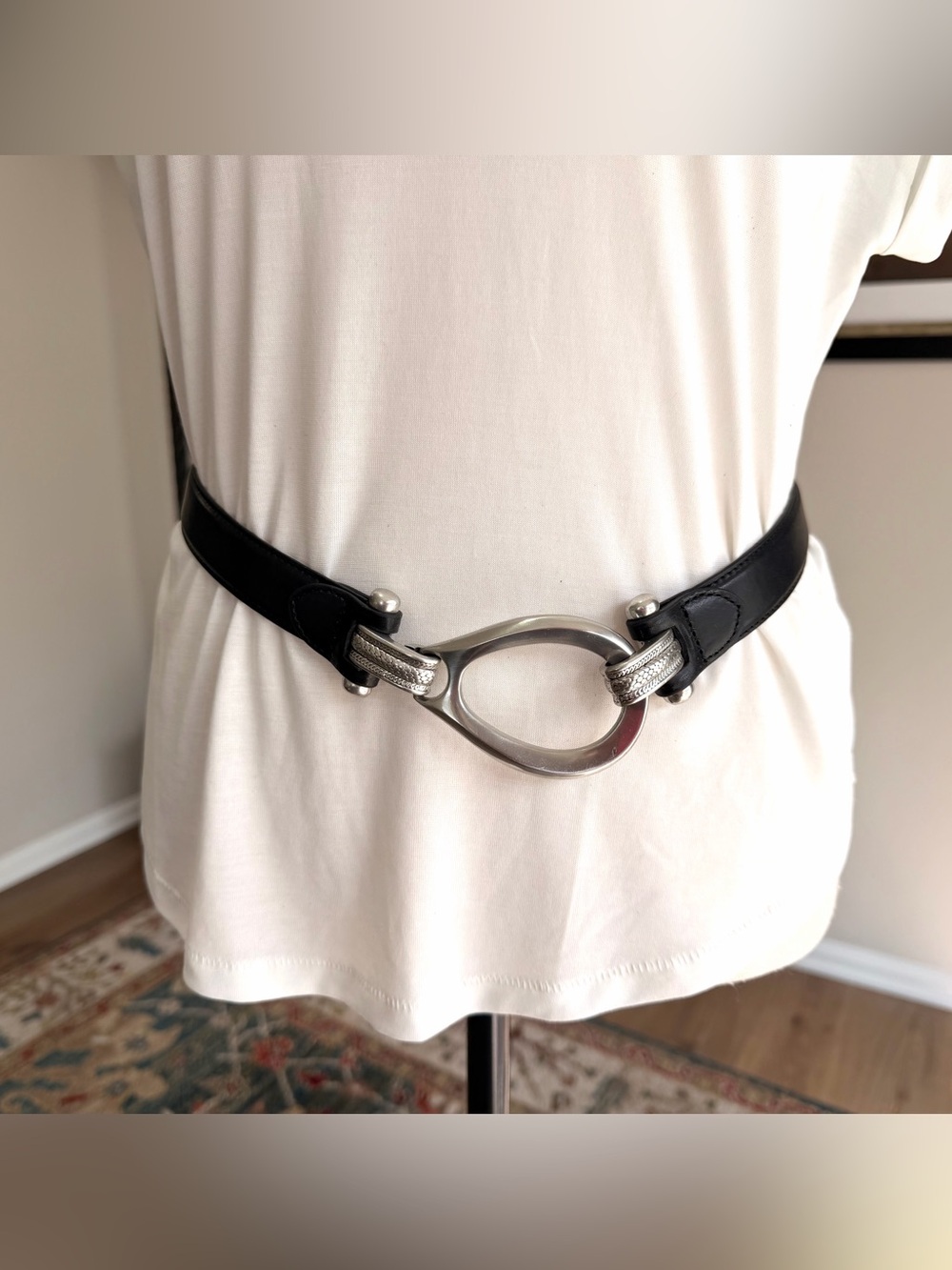 Black Leather Equestrian Horse Bit Belt XL Silver Statement - Picture 2 of 9